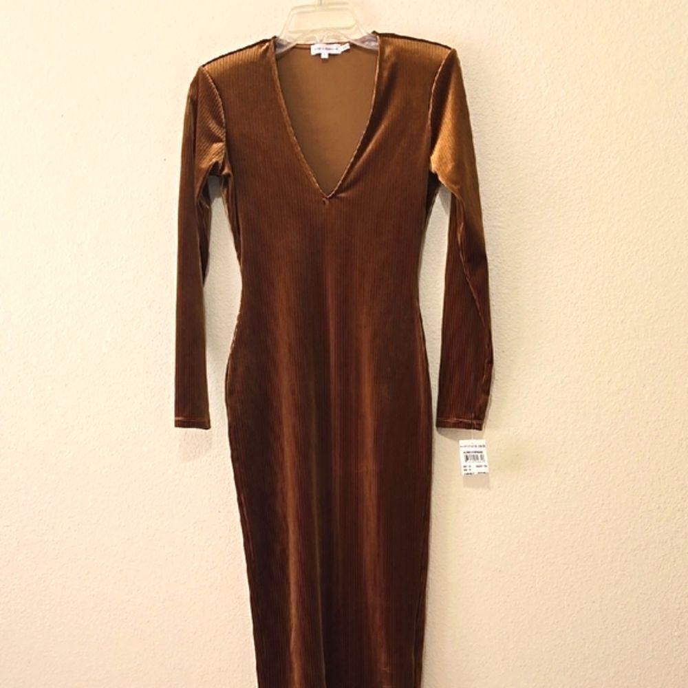 Good American Brown Bodycon V-Neck‎ Cocktail Dress Size 1